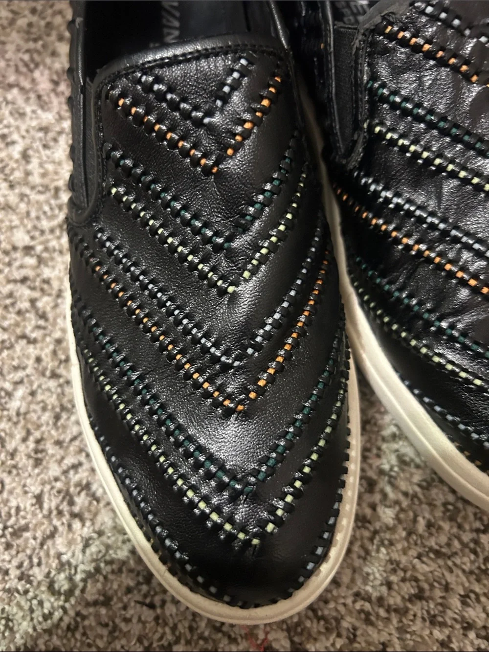 Vaneli Black Slip-On Loafers with Multicolor Stitching